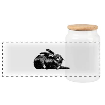 Hase / european hare / rabbit - Panoramic Cookie Jar with Wooden Lid - white - Front