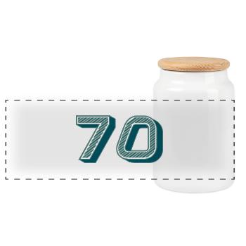 70. 70 YEARS. 70th ANNIVERSARY. 70 YEARS ANNIVERSARY. - Panoramic Cookie Jar with Wooden Lid - white - Front