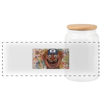 South Korea Kicker Clown Splash of Color - Panoramic Cookie Jar with Wooden Lid - white - Front