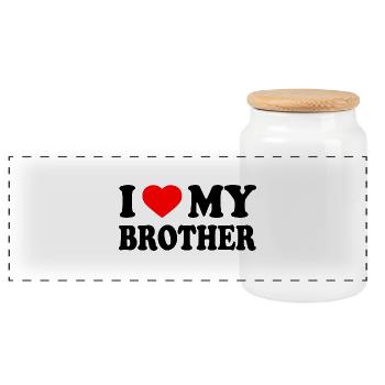 i love my brother - Boîte à biscuits avec couvercle en bois - blanc - Devant