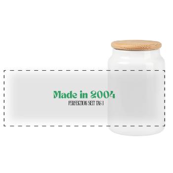 Made in 2004 - Perfektion seit Tag 1 - Panorama Keksdose mit Holzdeckel - Weiß - Vorne