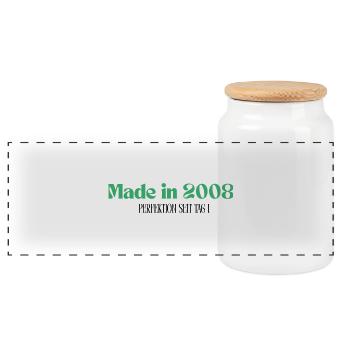 Made in 2008 - Perfektion seit Tag 1 - Panorama Keksdose mit Holzdeckel - Weiß - Vorne