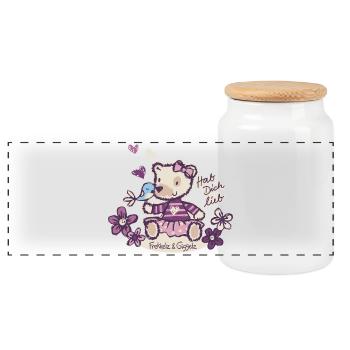 Love you, my friend - Panoramic Cookie Jar with Wooden Lid - white - Front