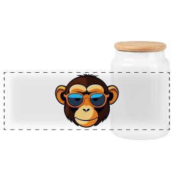 Cool Affe mit Sonnenbrille - Panorama Keksdose mit Holzdeckel - Weiß - Vorne