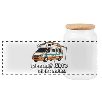 Monday there is no more camping travel - Panoramic Cookie Jar with Wooden Lid - white - Front