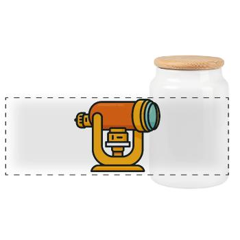 Orange Teleskop Cartoon - Panorama Keksdose mit Holzdeckel - Weiß - Vorne