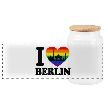 Ich liebe Berlin - Vielfalt - Regenbogenfarben - Panorama Keksdose mit Holzdeckel - Weiß - Vorne