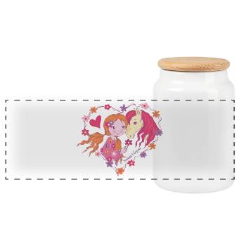 Horse Girl - Panoramic Cookie Jar with Wooden Lid - white - Front