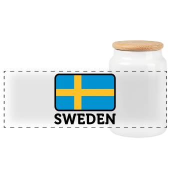 National flag of Sweden - Panoramic Cookie Jar with Wooden Lid - white - Front