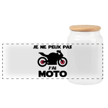 je ne peux pas j'ai moto - Boîte à biscuits avec couvercle en bois - blanc - Devant