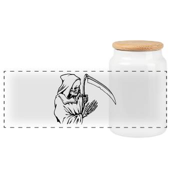 Dead with scythe - Panoramic Cookie Jar with Wooden Lid - white - Front