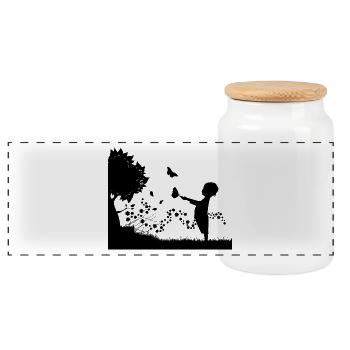 Kind mit Schmetterlingen und Baum - Panorama Keksdose mit Holzdeckel - Weiß - Vorne