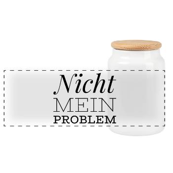 lustiger Spruch - Nicht mein Problem - Panorama Keksdose mit Holzdeckel - Weiß - Vorne