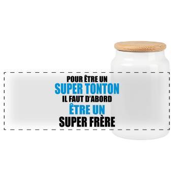 pour être un super tonton - Boîte à biscuits avec couvercle en bois - blanc - Devant