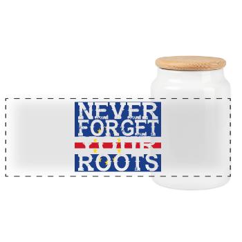 never forget roots home Kap Verde - Panorama Keksdose mit Holzdeckel - Weiß - Vorne