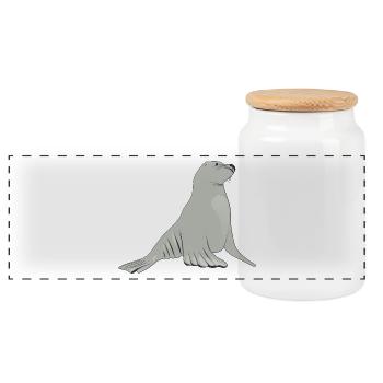 Sea Lion - Panoramic Cookie Jar with Wooden Lid - white - Front