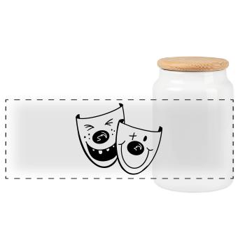 Zwei lustige Clownmasken - Karneval - Geschenk - Panorama Keksdose mit Holzdeckel - Weiß - Vorne