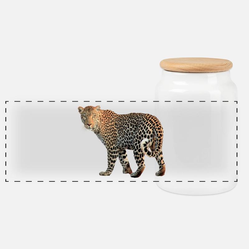Leopard sehr charismatisch. Geschenkidee - Panorama Keksdose mit Holzdeckel - Weiß