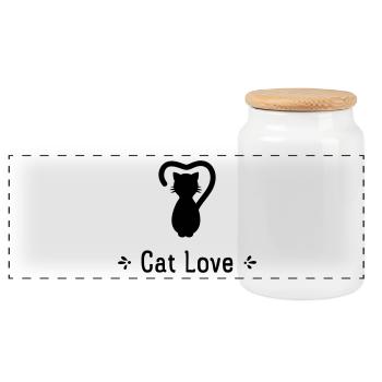 Amour de chat - Boîte à biscuits avec couvercle en bois - blanc - Devant