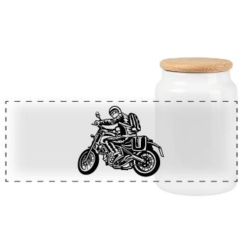 Motorrad Touring / Motorcycle 01_schwarz weiß - Panorama Keksdose mit Holzdeckel - Weiß - Vorne