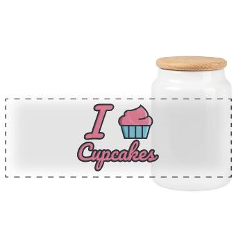 I love cupcakes - Panorama Keksdose mit Holzdeckel - Weiß - Vorne