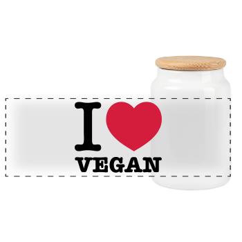 I love vegan - Panoramic Cookie Jar with Wooden Lid - white - Front