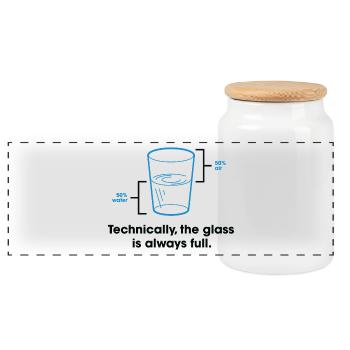 Streng genommen ist das Glass immer voll. - Panorama Keksdose mit Holzdeckel - Weiß - Vorne