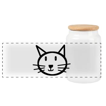 Cat Cats face Gift Gift idea - Panoramic Cookie Jar with Wooden Lid - white - Front
