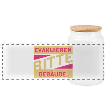 Evakuieren Gebäude Spruch Motto Geschenk lustig - Panorama Keksdose mit Holzdeckel - Weiß - Vorne