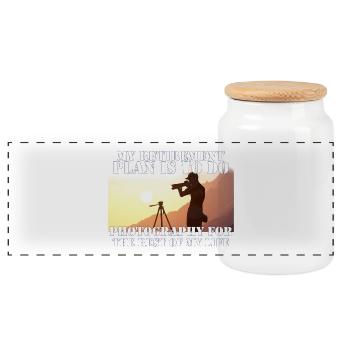 Retired Photographer - Panoramic Cookie Jar with Wooden Lid - white - Front