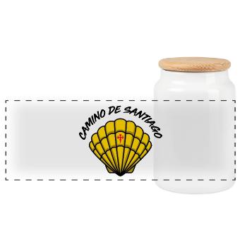 Camino de Santiago - Panoramic Cookie Jar with Wooden Lid - white - Front