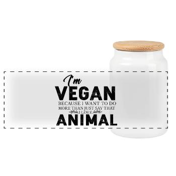Vegan vegetarian animal welfare gift idea - Panoramic Cookie Jar with Wooden Lid - white - Front