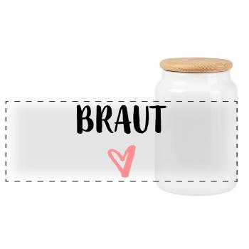 Bride's heart bachelor party wedding - Panoramic Cookie Jar with Wooden Lid - white - Front