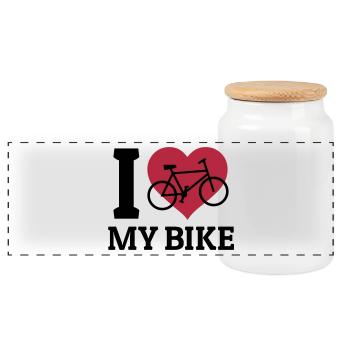 I love my bike - Boîte à biscuits avec couvercle en bois - blanc - Devant