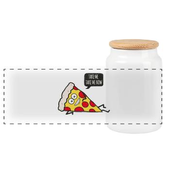 Funny Cartoon Pizza - Statement / Funny / Quote - Panoramic Cookie Jar with Wooden Lid - white - Front