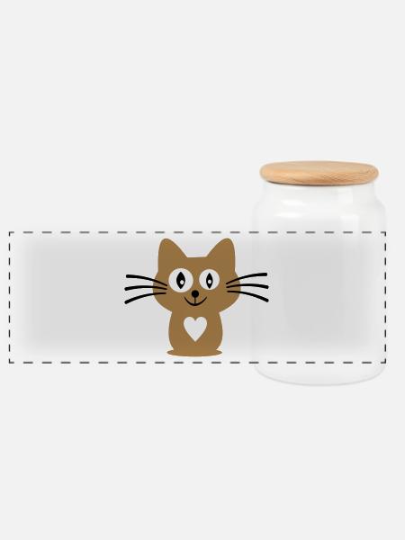 Katze - Panorama Keksdose mit Holzdeckel - Weiß
