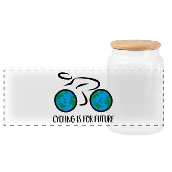 bicycle - Panoramic Cookie Jar with Wooden Lid - white - Front