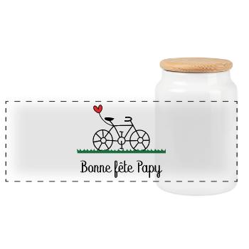PAPY. FÊTE DES PÈRES. BONNE FÊTE PAPY. BONNE FÊTE - Boîte à biscuits avec couvercle en bois - blanc - Devant