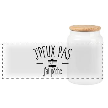 Je peux pas j ai pêche - Boîte à biscuits avec couvercle en bois - blanc - Devant