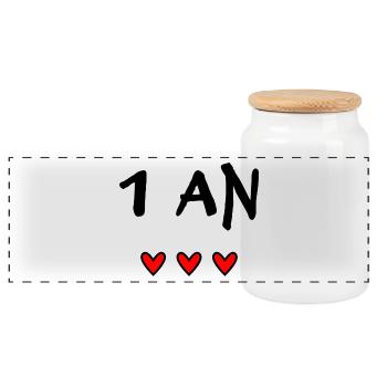 1 AN. 1er ANNIVERSAIRE. ANNIVERSAIRE 1 AN. ANNIV - Boîte à biscuits avec couvercle en bois - blanc - Devant