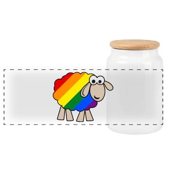 Regenbogen Schaf - Panorama Keksdose mit Holzdeckel - Weiß - Vorne