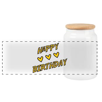 ANNIVERSAIRE. HAPPY BIRTHDAY. JOYEUX ANNIVERSAIRE. - Boîte à biscuits avec couvercle en bois - blanc - Devant