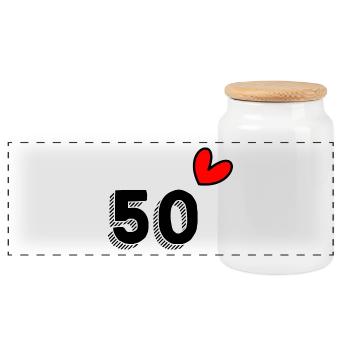 50 YEARS. 50th ANNIVERSARY. ANNIVERSARY 50 YEARS. 50 - Panoramic Cookie Jar with Wooden Lid - white - Front