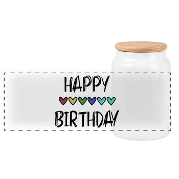 ANNIVERSAIRE. HAPPY BIRTHDAY. JOYEUX ANNIVERSAIRE. - Boîte à biscuits avec couvercle en bois - blanc - Devant