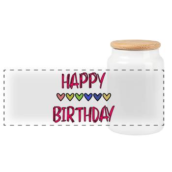 ANNIVERSAIRE. HAPPY BIRTHDAY. JOYEUX ANNIVERSAIRE. - Boîte à biscuits avec couvercle en bois - blanc - Devant