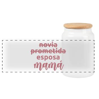 Esposa Mama Married Women Funny Pregnancy Gift - Panoramic Cookie Jar with Wooden Lid - white - Front