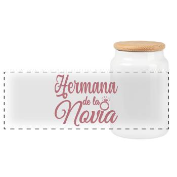 Hermana de la Novia Bride's Sister Wedding Party - Panoramic Cookie Jar with Wooden Lid - white - Front