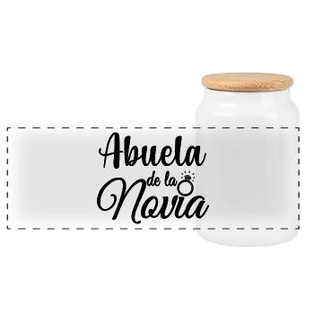 Abuela de la Novia Bride's Grandma Wedding Gift - Panoramic Cookie Jar with Wooden Lid - white - Front