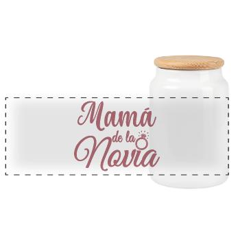Mama de la Novia Bride's Mother Wedding Gift - Panoramic Cookie Jar with Wooden Lid - white - Front