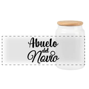 Abuelo del Novio Groom's Grandpa Wedding Gift - Panoramic Cookie Jar with Wooden Lid - white - Front